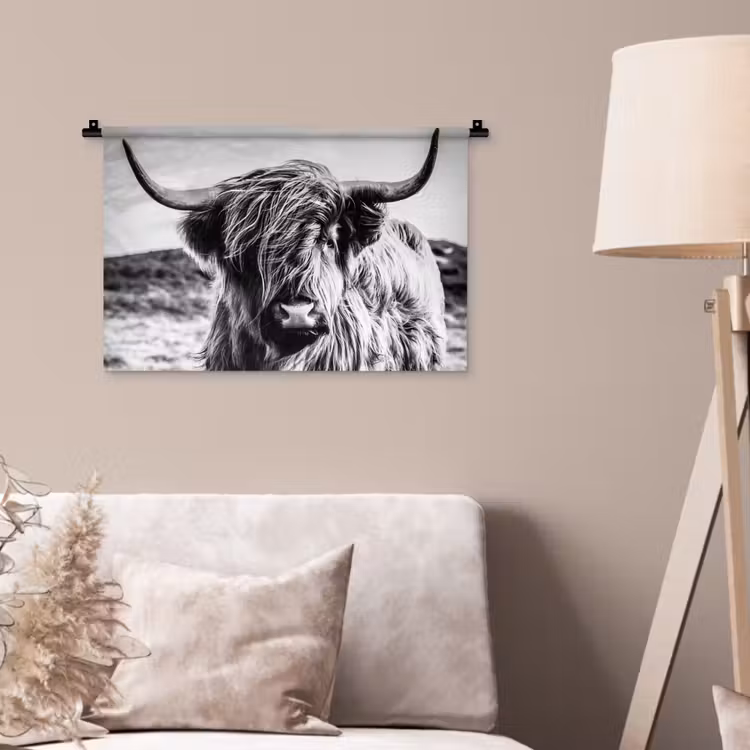 Wandkleed - Schotse hooglander - Natuur - Koe - Zwart - Wit — 2