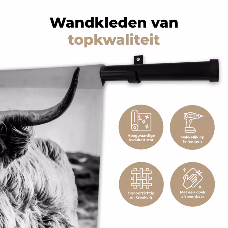 Wandkleed - Schotse hooglander - Natuur - Koe - Zwart - Wit — 3