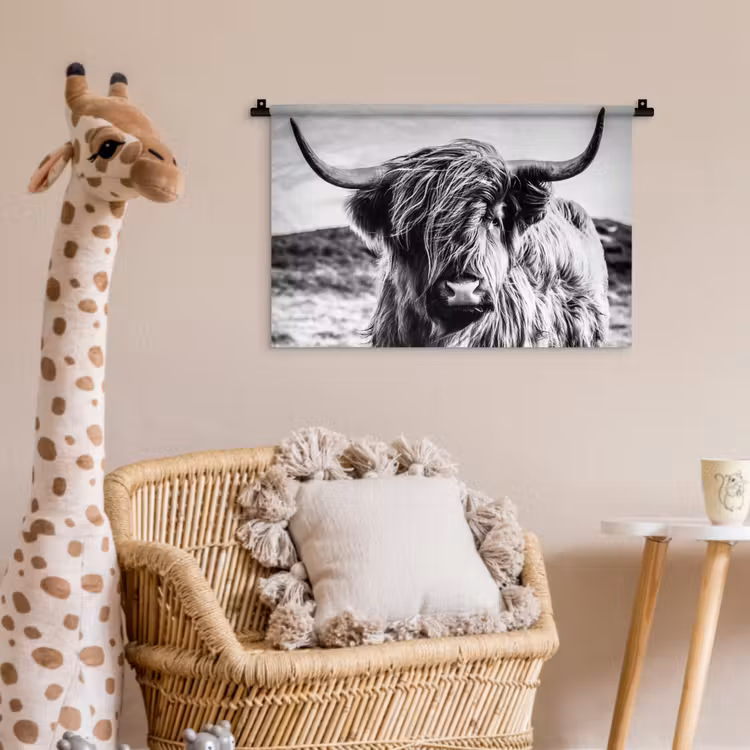 Wandkleed - Schotse hooglander - Natuur - Koe - Zwart - Wit — 5
