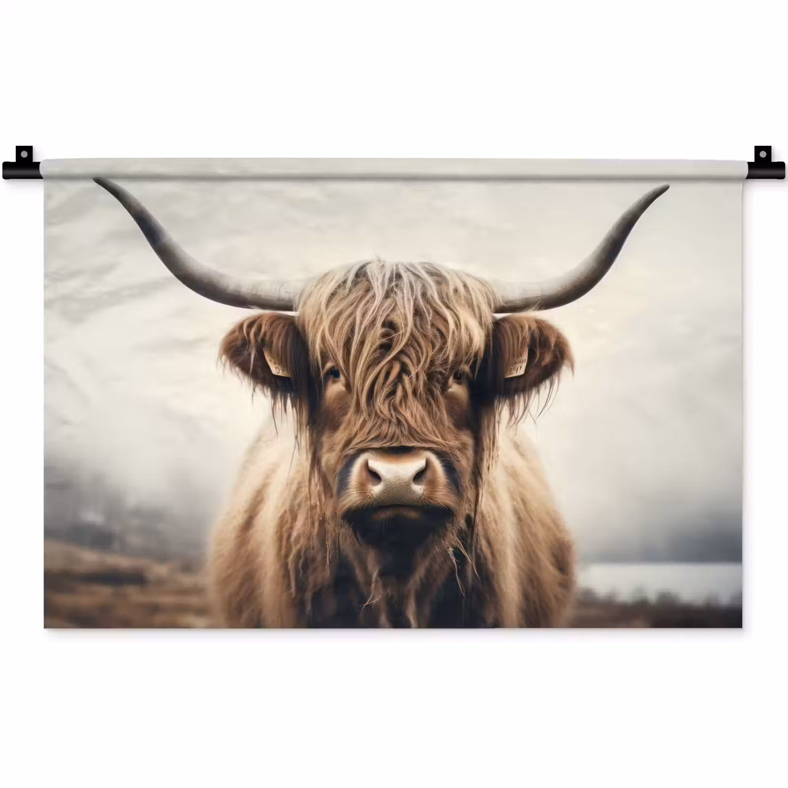 Wandkleed - Schotse hooglander - Hoorns - Landschap — 1