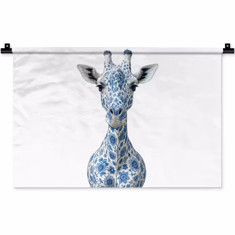 Wandkleed - Giraffe - Delfts blauw - Dieren - Minimalistisch — 1