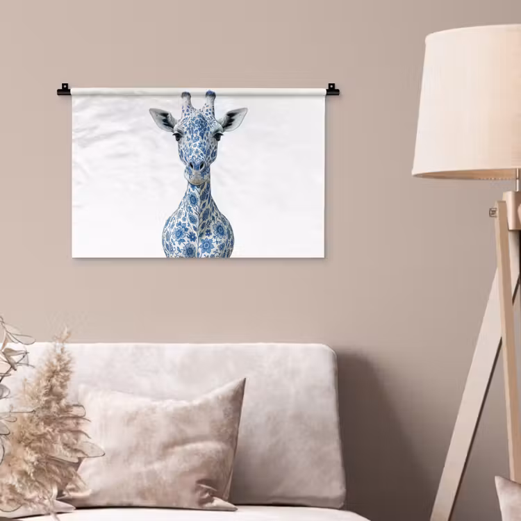 Wandkleed - Giraffe - Delfts blauw - Dieren - Minimalistisch — 2