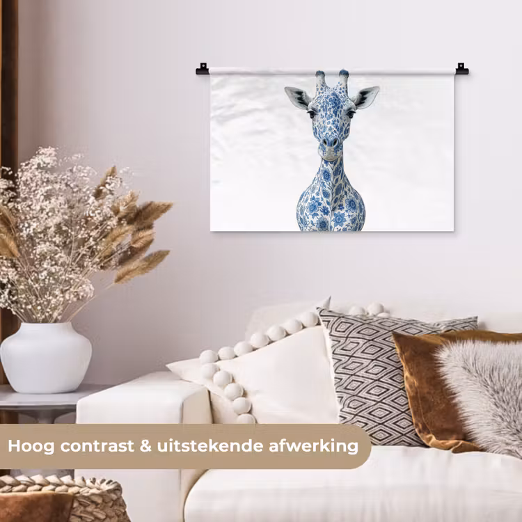 Wandkleed - Giraffe - Delfts blauw - Dieren - Minimalistisch — 4