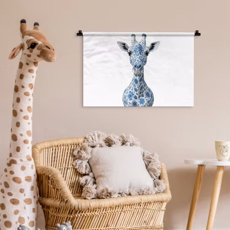 Wandkleed - Giraffe - Delfts blauw - Dieren - Minimalistisch — 5
