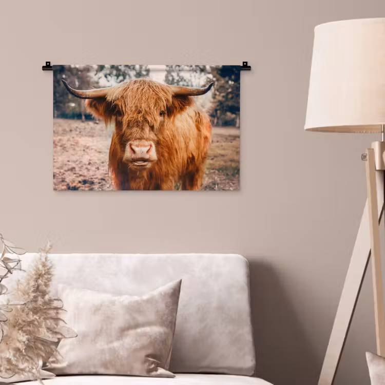 Wandkleed - Koe- Schotse hooglander - Hoorns - Bruin - Landschap — 2