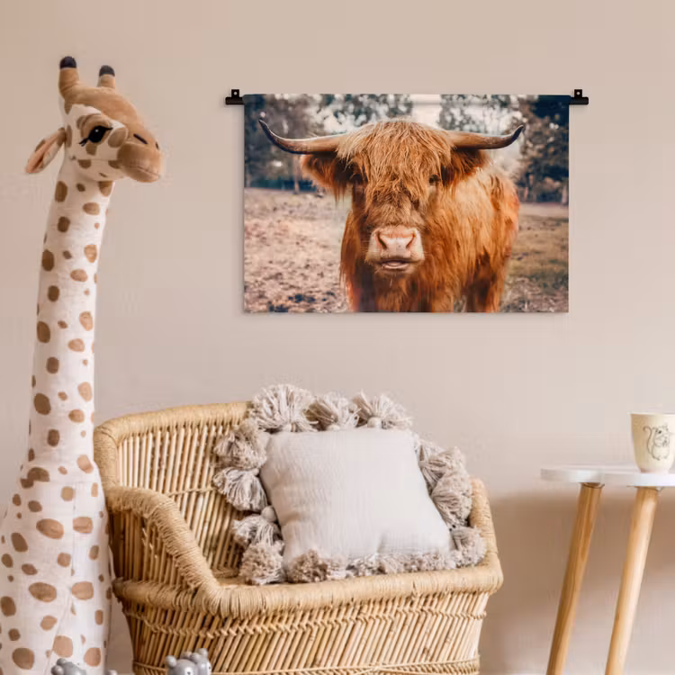 Wandkleed - Koe- Schotse hooglander - Hoorns - Bruin - Landschap — 5