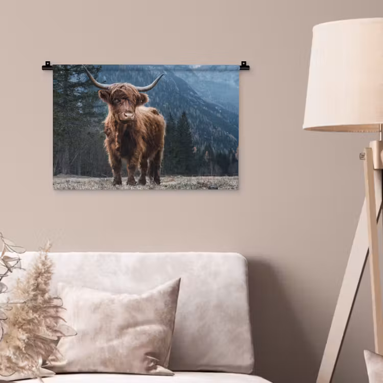 Wandkleed - Schotse hooglander - Berg - Landschap - Bomen - Koe - Natuur — 2
