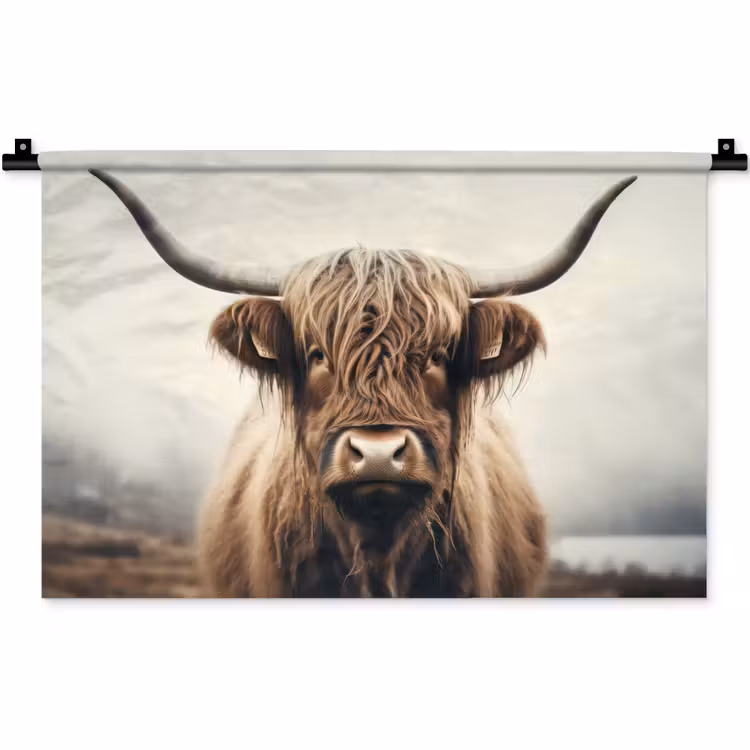 Wandkleed - Schotse hooglander - Hoorns - Landschap — 1