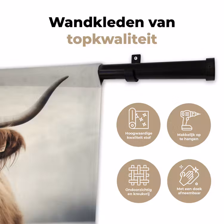 Wandkleed - Schotse hooglander - Hoorns - Landschap — 3