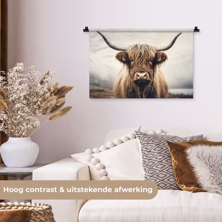 Wandkleed - Schotse hooglander - Hoorns - Landschap — 4