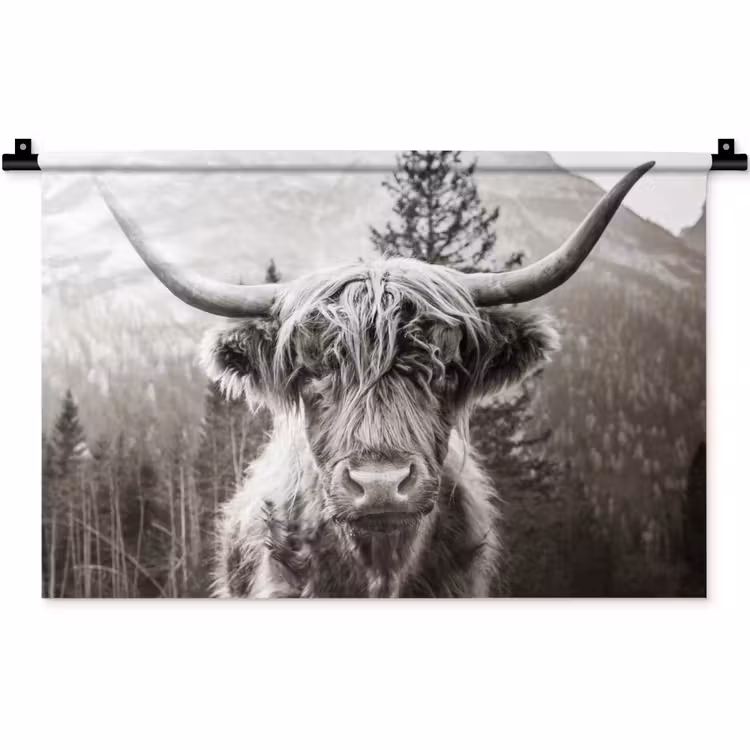Wandkleed - Schotse hooglander - Koe - Dieren - Zwart - Wit — 1