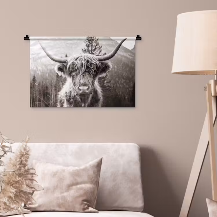 Wandkleed - Schotse hooglander - Koe - Dieren - Zwart - Wit — 2