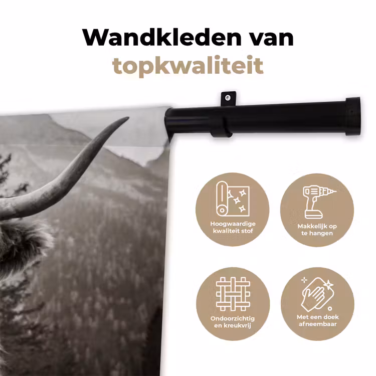 Wandkleed - Schotse hooglander - Koe - Dieren - Zwart - Wit — 3