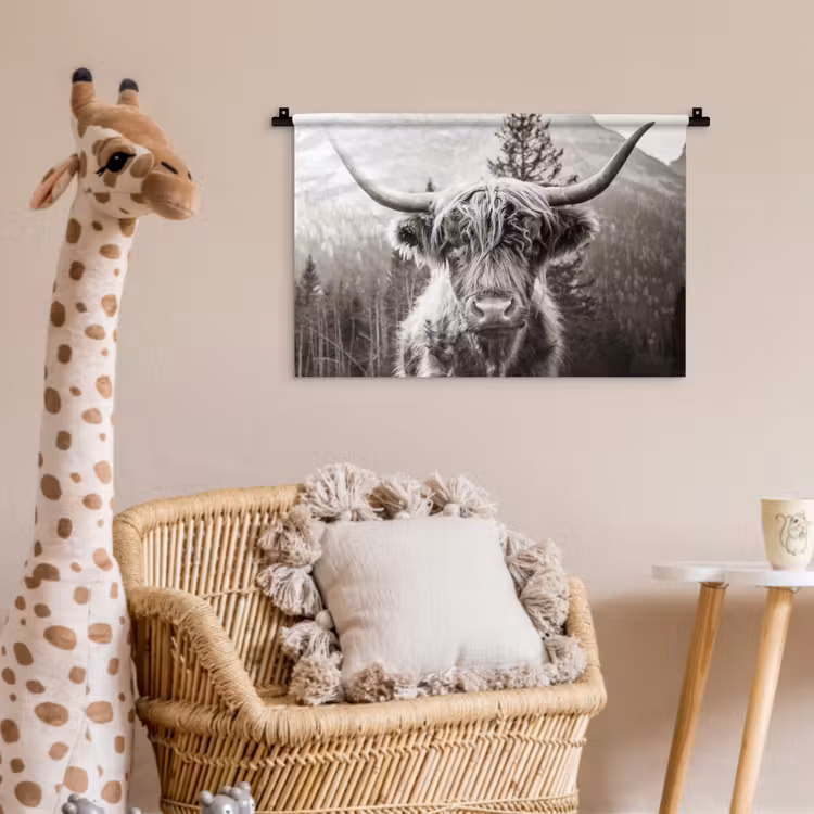 Wandkleed - Schotse hooglander - Koe - Dieren - Zwart - Wit — 5