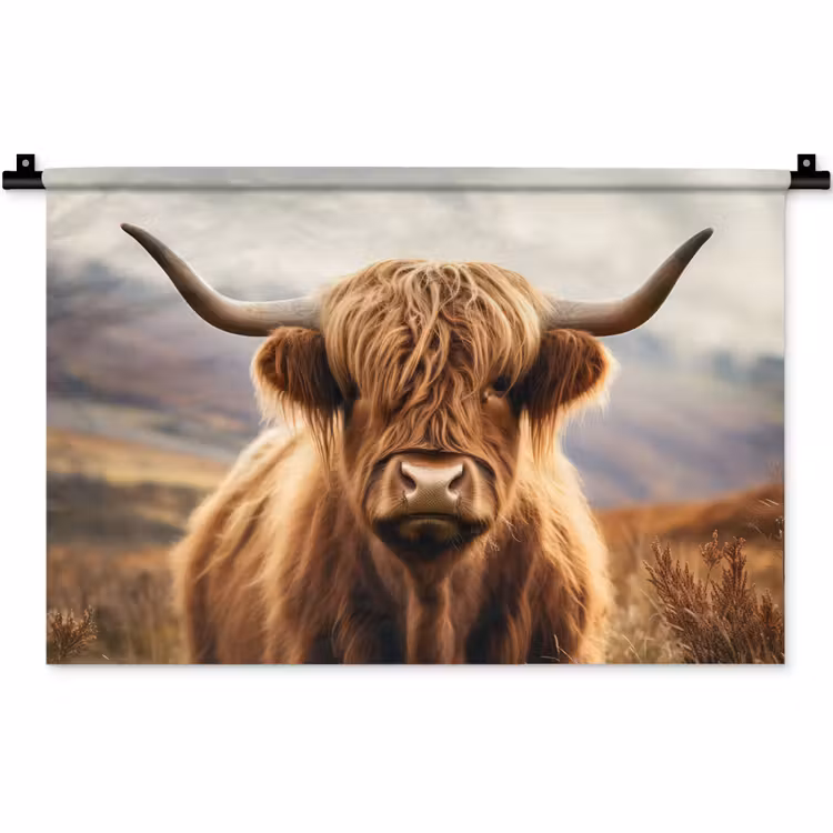 Wandkleed - Schotse hooglander - Landschap - Dier — 1