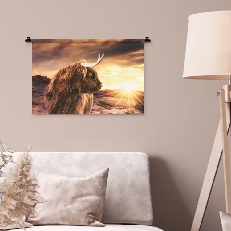 Wandkleed - Schotse hooglander - Zon - Horizon - Koe - Dieren — 2