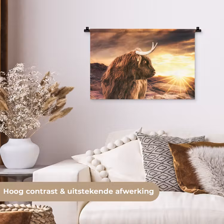 Wandkleed - Schotse hooglander - Zon - Horizon - Koe - Dieren — 4