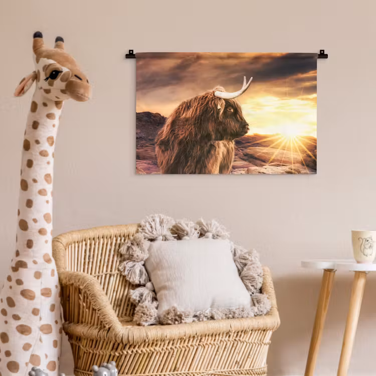 Wandkleed - Schotse hooglander - Zon - Horizon - Koe - Dieren — 5