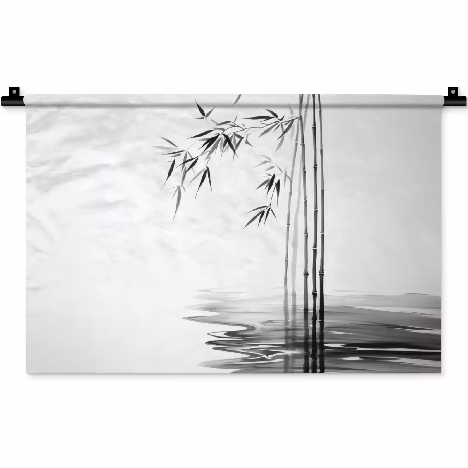 Wandkleed - Bamboestammen - Water - Minimalistisch - Wit — 1