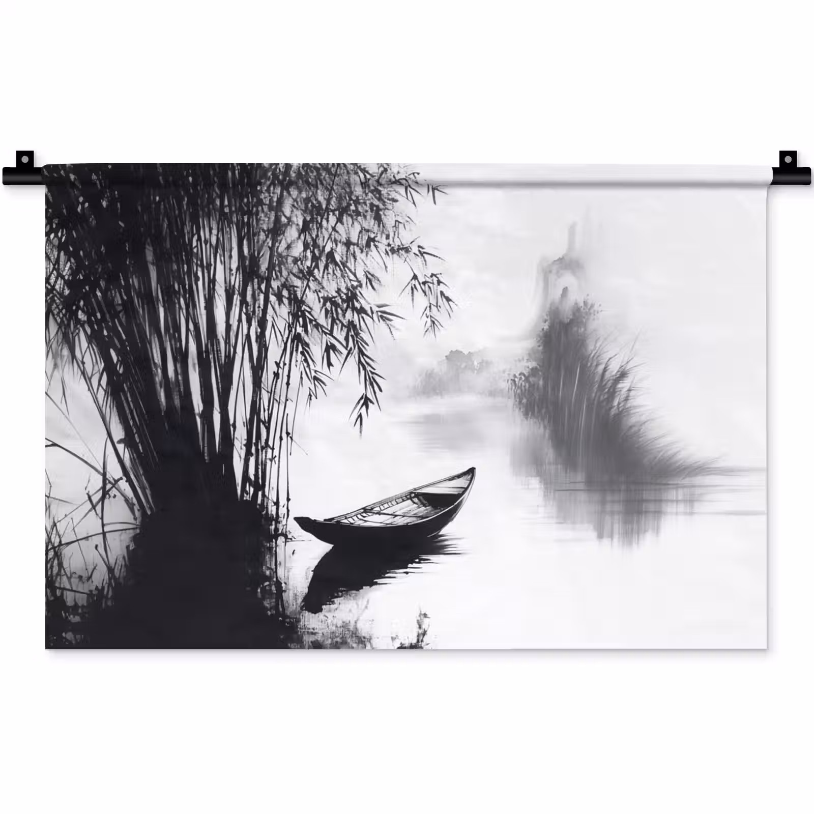 Wandkleed - Boot - Rivier - Bamboe - Wit — 1