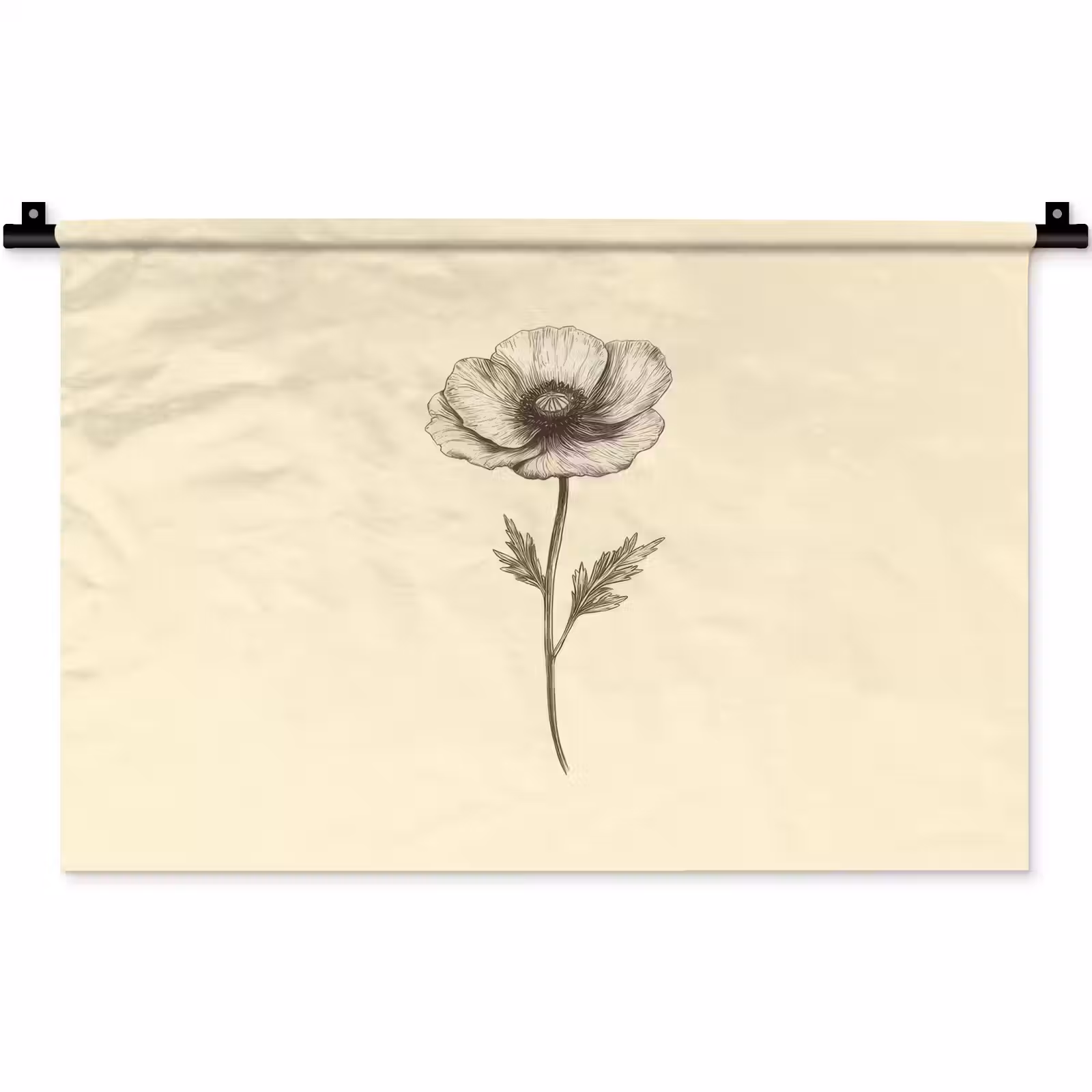 Wandkleed - Klaproos - Illustratie - Zwart — 1