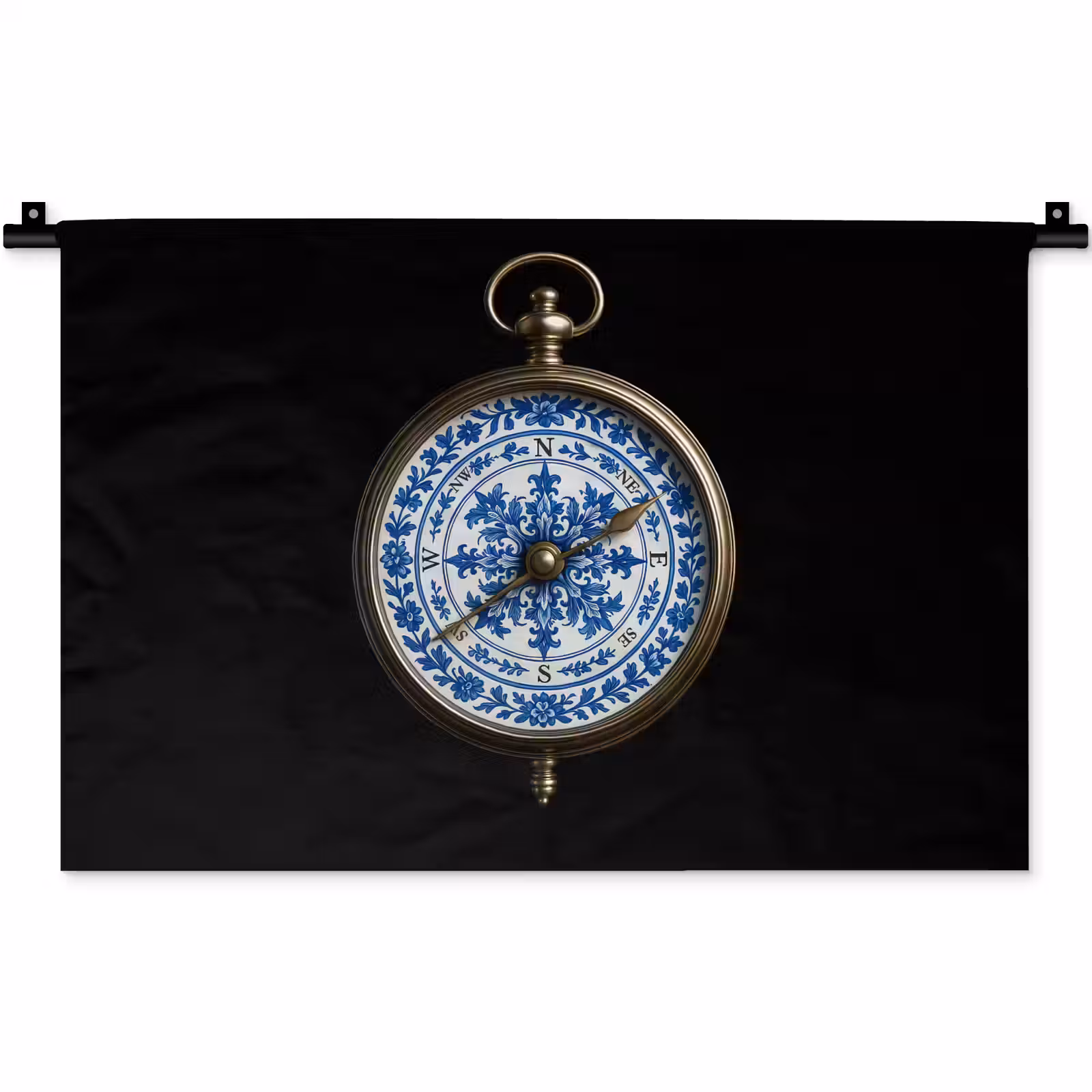 Wandkleed - Kompas - Delfts blauw - Zwart — 1