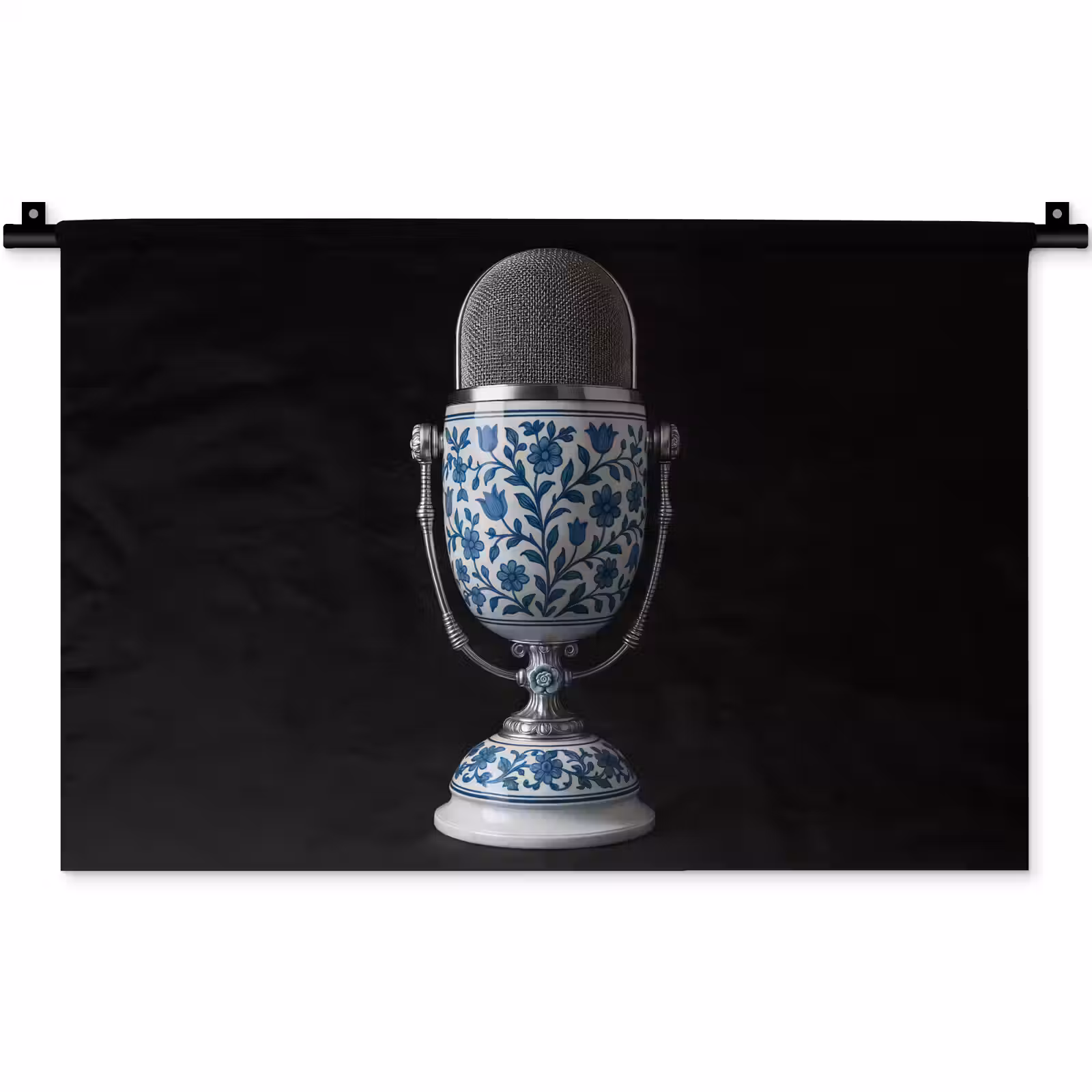 Wandkleed - Microfoon - Delfts blauw - Muziek — 1