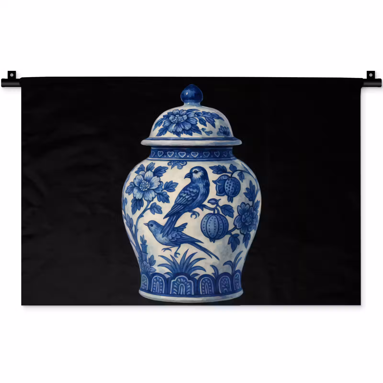Wandkleed - Pot - Delfts Blauw - Bloemen — 1