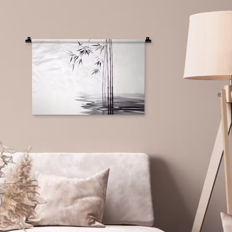 Wandkleed - Bamboestammen - Water - Minimalistisch - Wit — 2