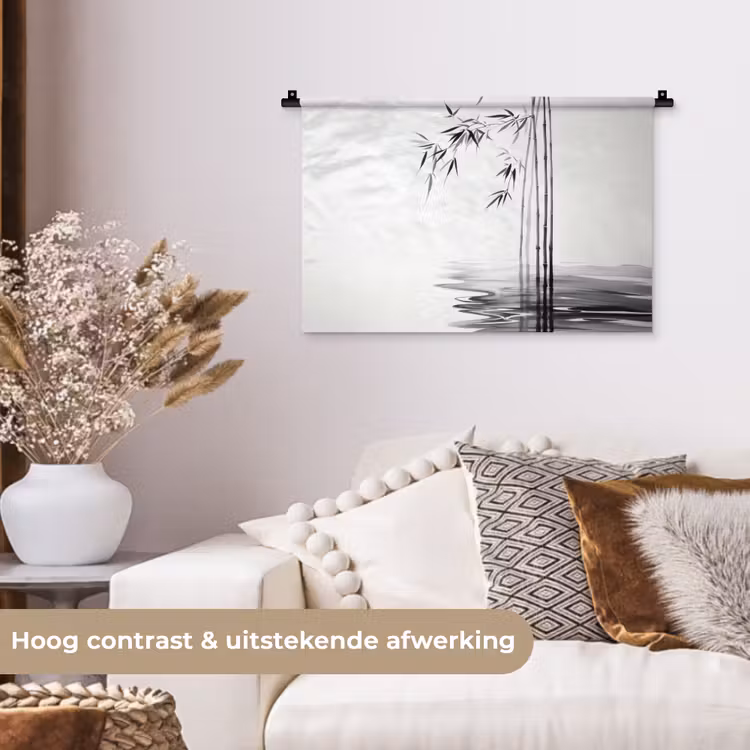 Wandkleed - Bamboestammen - Water - Minimalistisch - Wit — 4