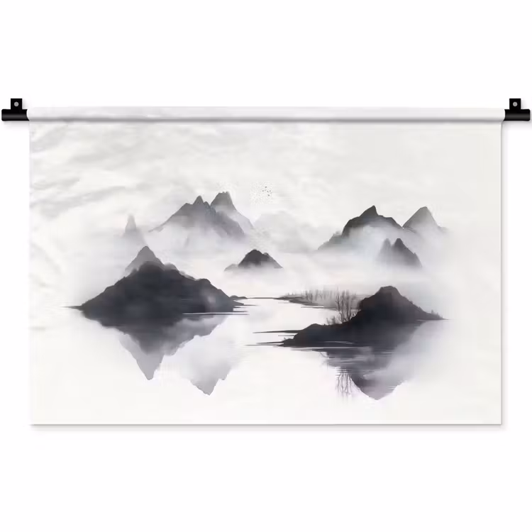 Wandkleed - Bergen - Mistig - Water - Wit — 1