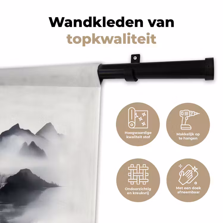 Wandkleed - Bergen - Mistig - Water - Wit — 3