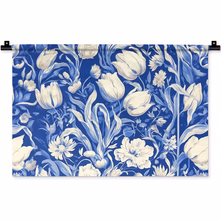 Wandkleed - Bloemen - Delfts Blauw - Patroon - Tulp — 1