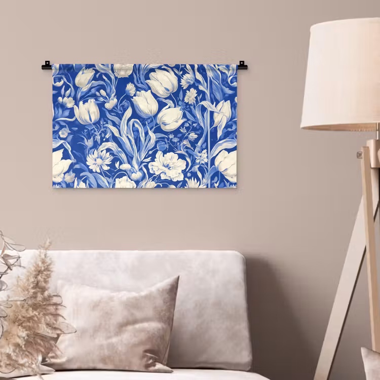 Wandkleed - Bloemen - Delfts Blauw - Patroon - Tulp — 2