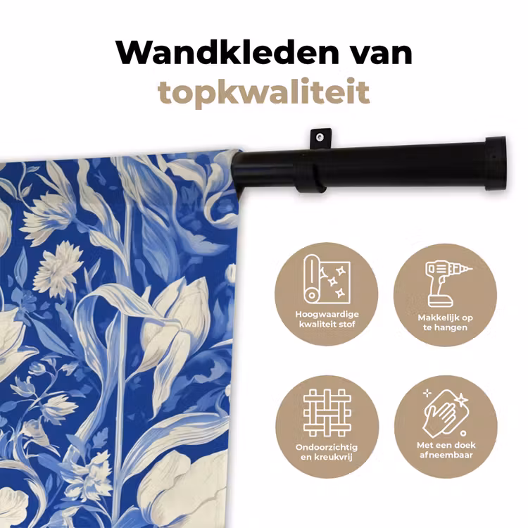 Wandkleed - Bloemen - Delfts Blauw - Patroon - Tulp — 3