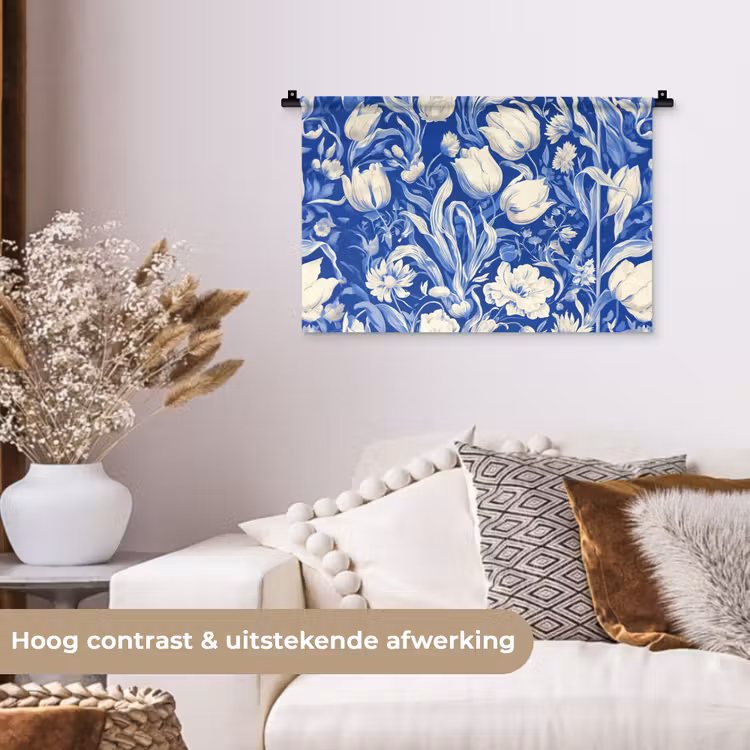 Wandkleed - Bloemen - Delfts Blauw - Patroon - Tulp — 4