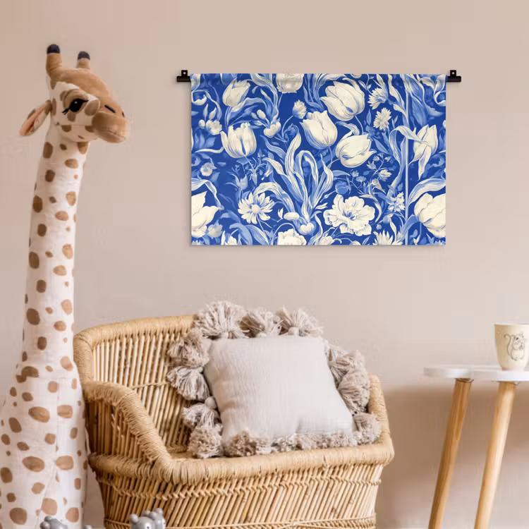 Wandkleed - Bloemen - Delfts Blauw - Patroon - Tulp — 5