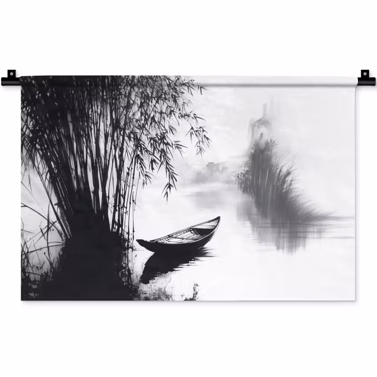 Wandkleed - Boot - Rivier - Bamboe - Wit — 1