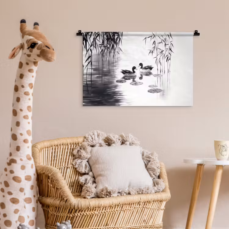 Wandkleed - Eenden - Waterlelies - Riet - Zwart — 5