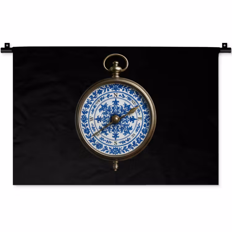 Wandkleed - Kompas - Delfts blauw - Zwart — 1