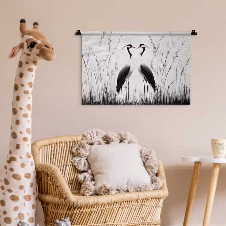 Wandkleed - Kraanvogels - Gras - Hartvorm - Zwart — 5