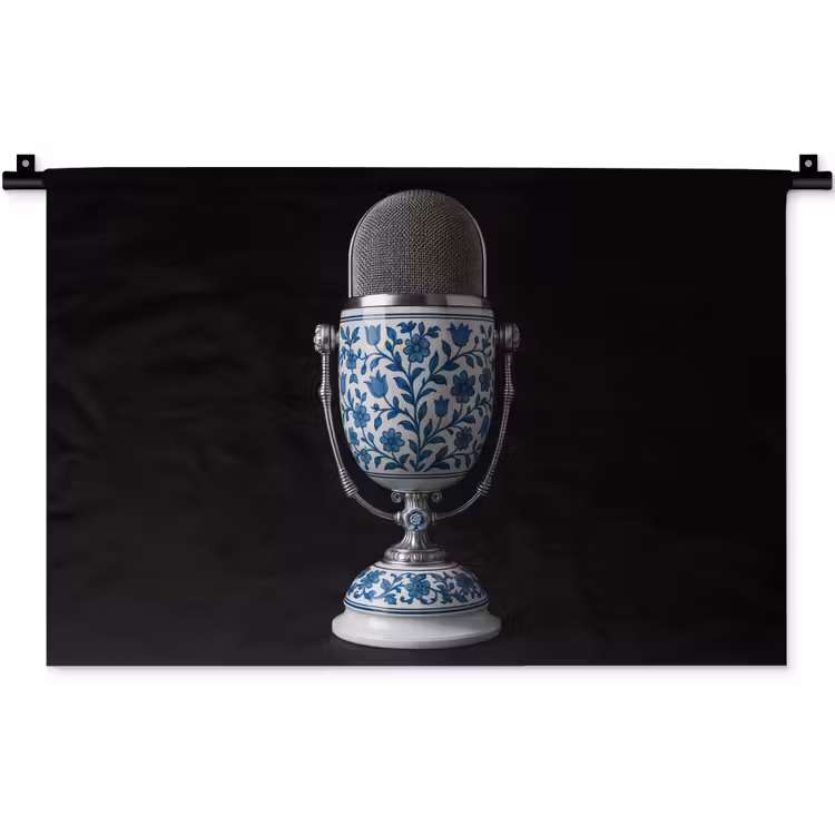 Wandkleed - Microfoon - Delfts blauw - Muziek — 1