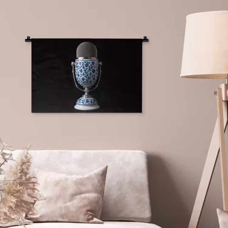 Wandkleed - Microfoon - Delfts blauw - Muziek — 2