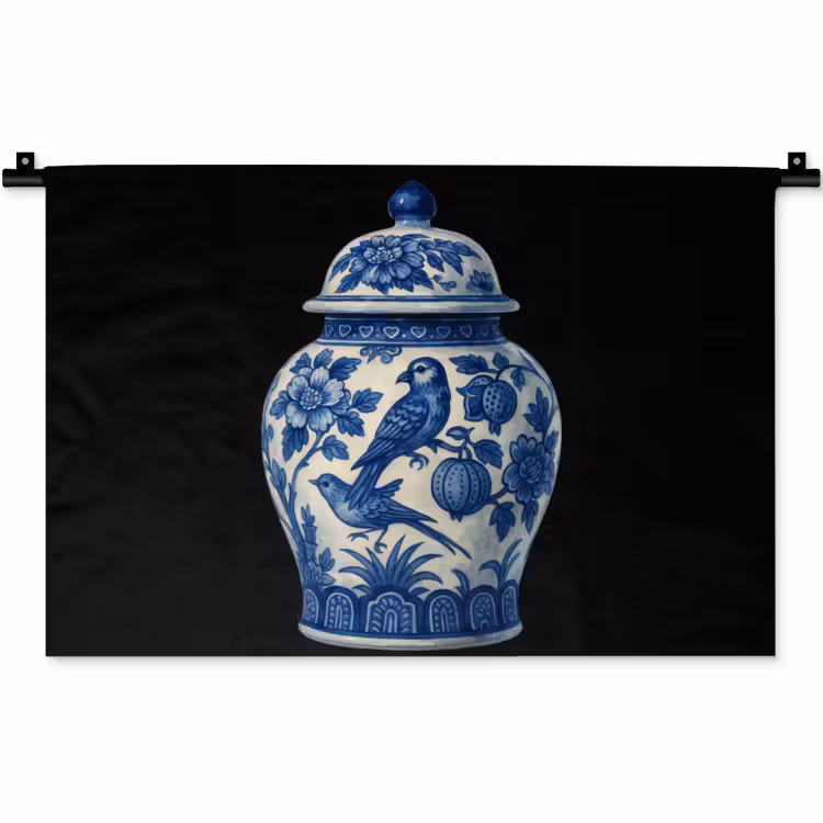 Wandkleed - Pot - Delfts Blauw - Bloemen — 1