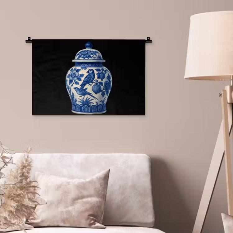 Wandkleed - Pot - Delfts Blauw - Bloemen — 2