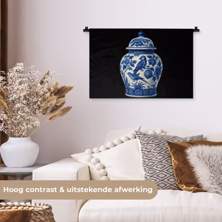 Wandkleed - Pot - Delfts Blauw - Bloemen — 4