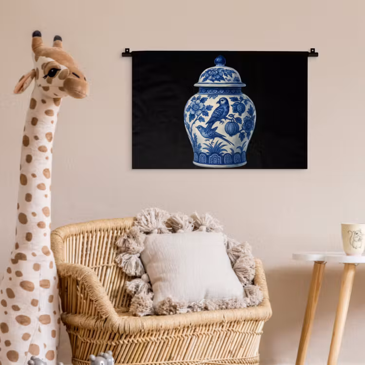 Wandkleed - Pot - Delfts Blauw - Bloemen — 5