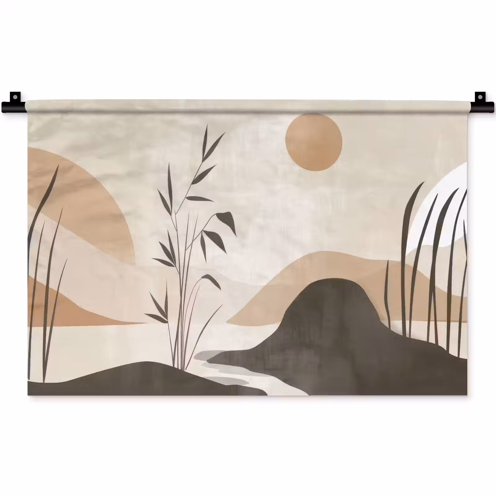 Wandkleed - Japandi - Landschap - Beige — 1