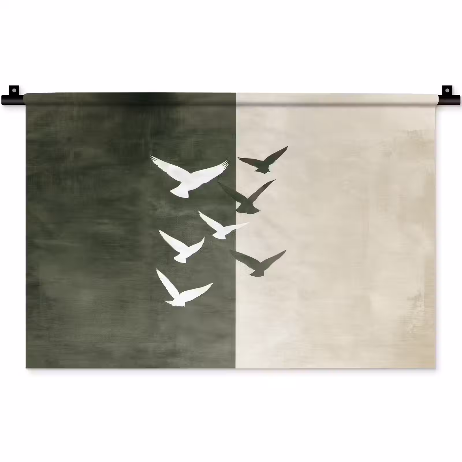 Wandkleed - Japandi - Vogel - Groen — 1