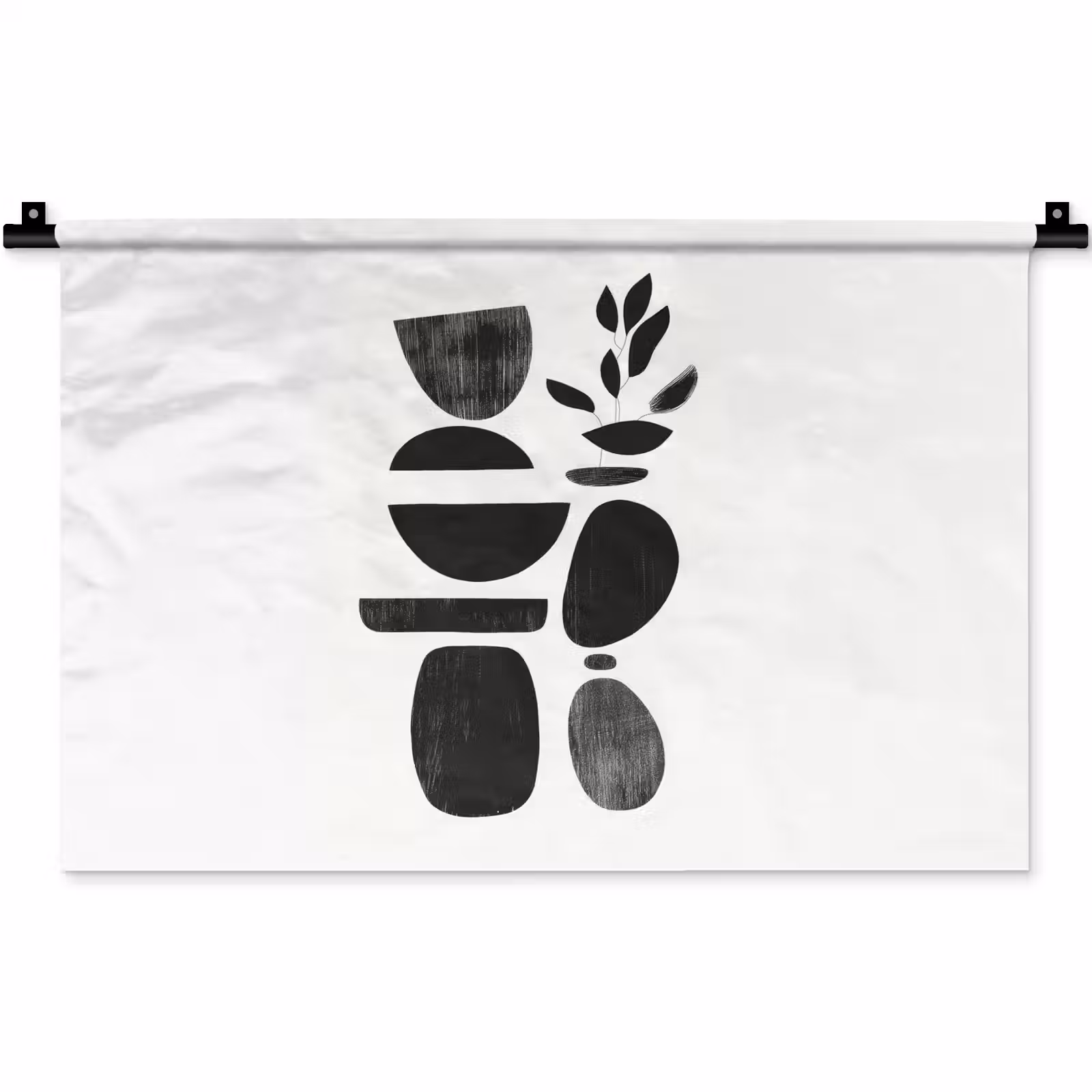 Wandkleed - Japandi - Zwart - Abstract — 1